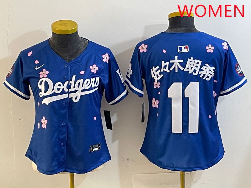 Women Los Angeles Dodgers #11 R.Sasaki Blue Sakura Edition 2025 Nike MLB Jersey style 1->women mlb jersey->Women Jersey